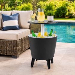 Keter Cool Bar 3-in-1 Adjustable Side Table & Cocktail Table with 7.5 Gallon Beer & Wine Cooler, Weather-Resistant Resin (17186745GRP)