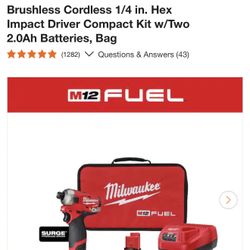 M12 FUEL SURGE 12V Lithium-Ion Brushless Cordless 1/4 in. Hex Impact Driver Compact Kit w/Two 2.0Ah Batteries, Bag