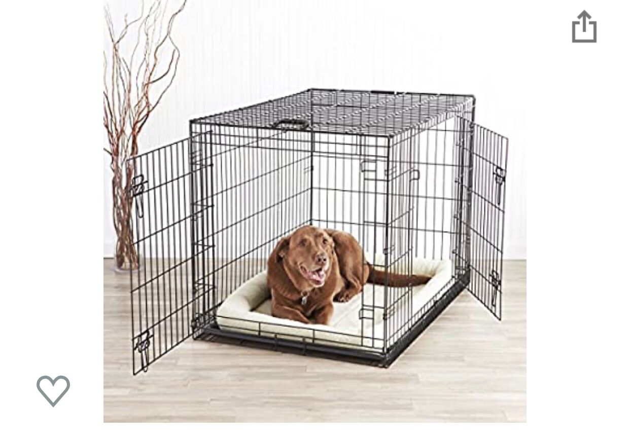 Double-Door Folding Metal Dog Kennel with Tray