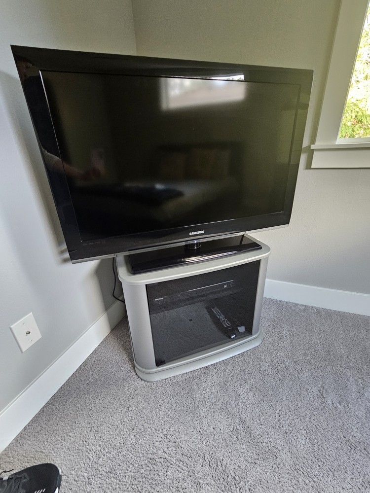 Samsung TV, Samsung DVD Player, & Swivel TV Stand