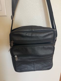 Black Leather Crossbody Messenger Bag