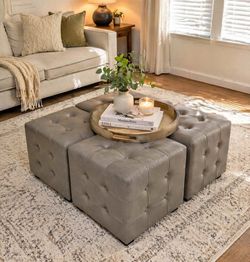 Set of 4 Tufted Cube Ottomans - Versatile + Stylish