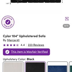 Cylar 104’ upholstered sofa (black)