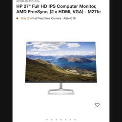 HP 27" Full HD IPS Computer Monitor, AMD FreeSync, (2 x HDMI, VGA) 