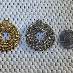 FMN Set Of 2 Rope Trick Pin Silver Tone Gold Tone With Drop Down Loop Signed By E. F. Designs