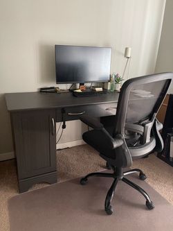 Dark Gray Wood Computer Desk with Storage