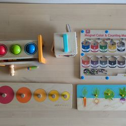 Wooden Toy And Puzzle Bundle - 5 Pieces