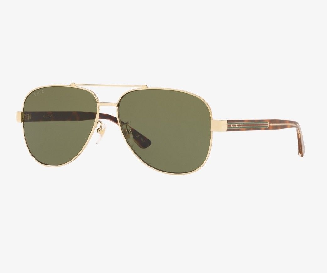 Used Gucci Sunglasses GG0528S Unisex Pilot Polarized Sunglasses Gold Tortoise Havana