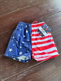 UZZI Boys 2T Swim Trunks Red White Blue American Flag