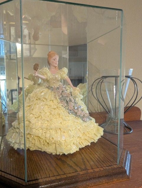 Porcelain Lace Doll In Glass Case
