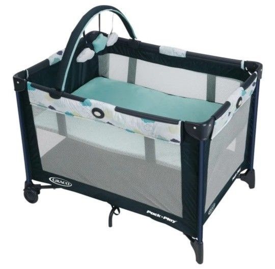 0538: Graco Pack and Play On the Go Playard | Includes Full-Size Infant Bassinet, Push Button Compact Fold, Stratus

