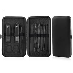 Nail Care Kit, Tweezers Nail Clippers, Grooming Kits 10PCS Black Nail Tools