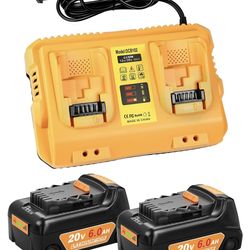 2-Pack 6.0Ah Battery Replacement for Dewalt 20v Battery with DCB102 Battery Charger Station