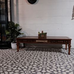 Golden Oak Rectangle Coffee Table with Gold Handles