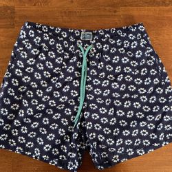 J Crew Mens Blue White Printed Swim Trunks Shorts Large EUC