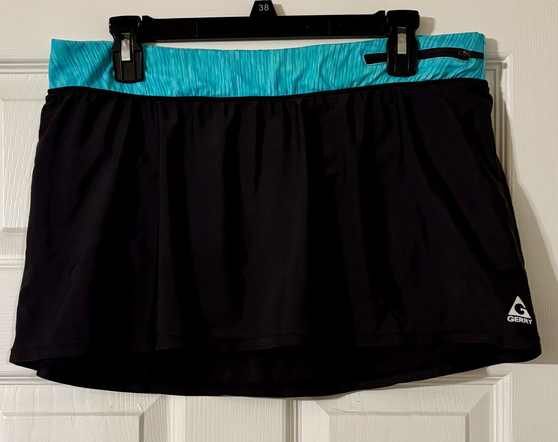 Gerry Swimwear Bathing Suit Skirt Cover Zipper Pocket Blue Dark Grey Size Large