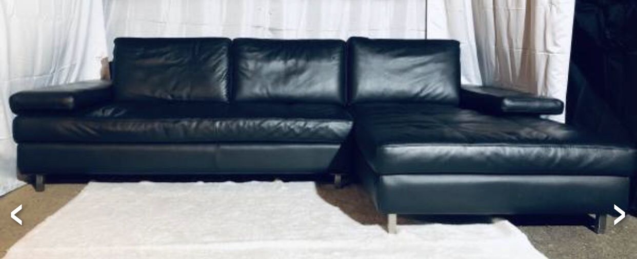 Black Leather L Shape - Sectional Couch - Modern