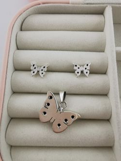 925 silver butterfly earrings and pendant