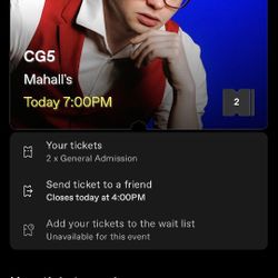 2x CG5 Tickets: Mahall's in Lakewood, OH.