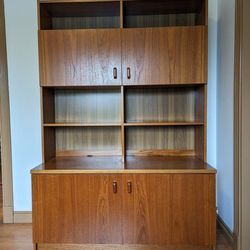 MCM Danish Modern Teak Record Player Stand & Bookshelf Wall Unit