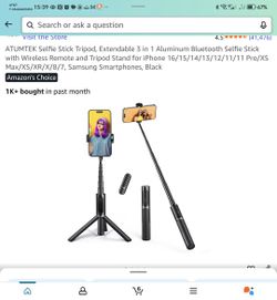 ATUMTEK Selfie Stick Tripod, Extendable 3 in 1 Aluminum Bluetooth Selfie Stick with Wireless Remote and Tripod Stand for iPhone 16/15/14/13/12/11/11 P