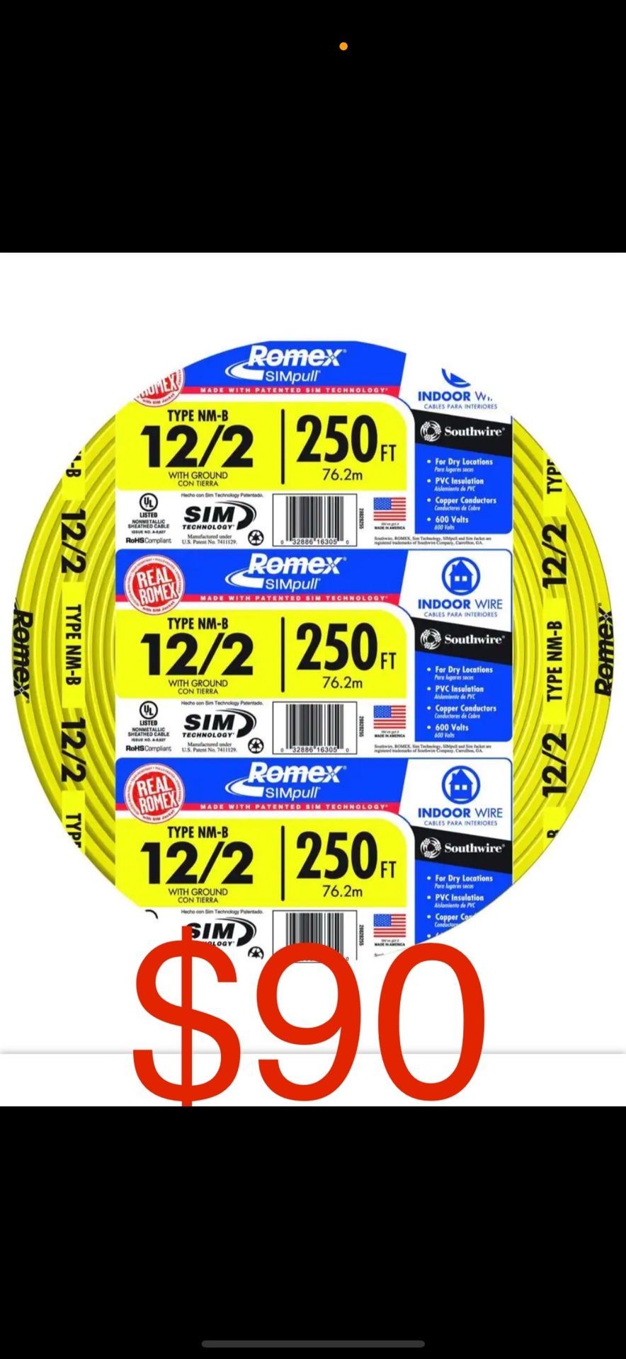 12/2 ROMEX 250ft 