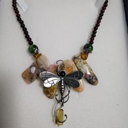 Dragonfly Necklace With Natural Stones
