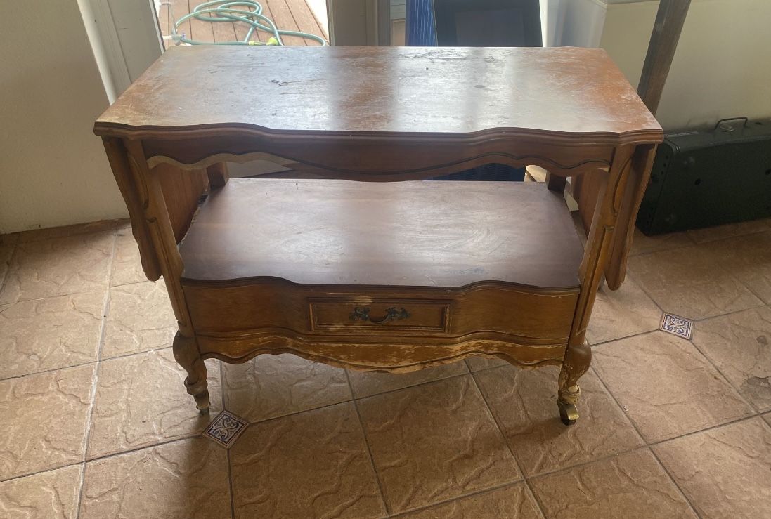 Vintage Wood Rolling Server/Buffet Sideboard