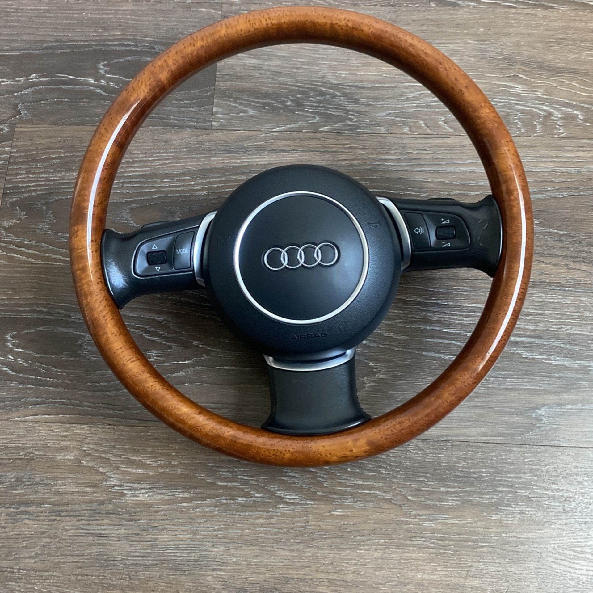2004-2007 AUDI A8 Wood Steering Wheel 3 Spoke Black Leather