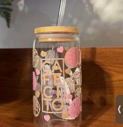 Cafecito Glass Can Cup with Bamboo Lid and Straw