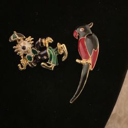 2 Goldtone Brooches With Enamel And Crystals.Clown Brooch By (A&R)