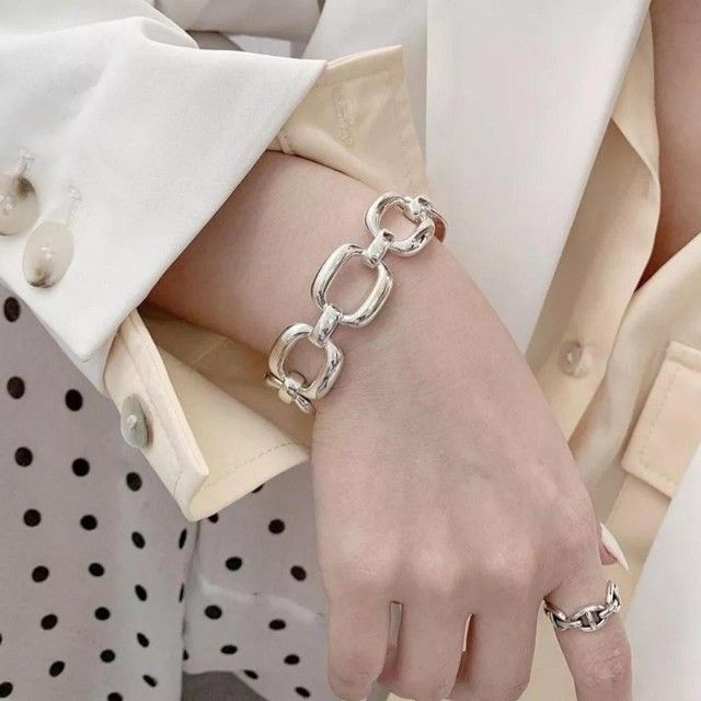 925 sterling silver women's lady's large chunky chain bracelet gift.