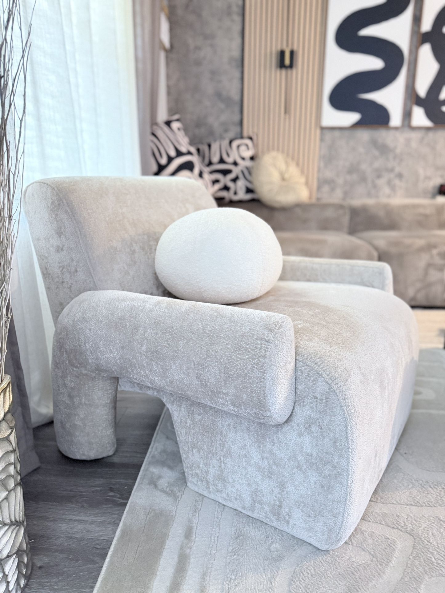 Accent Chair - Midcentury Beige Chenille