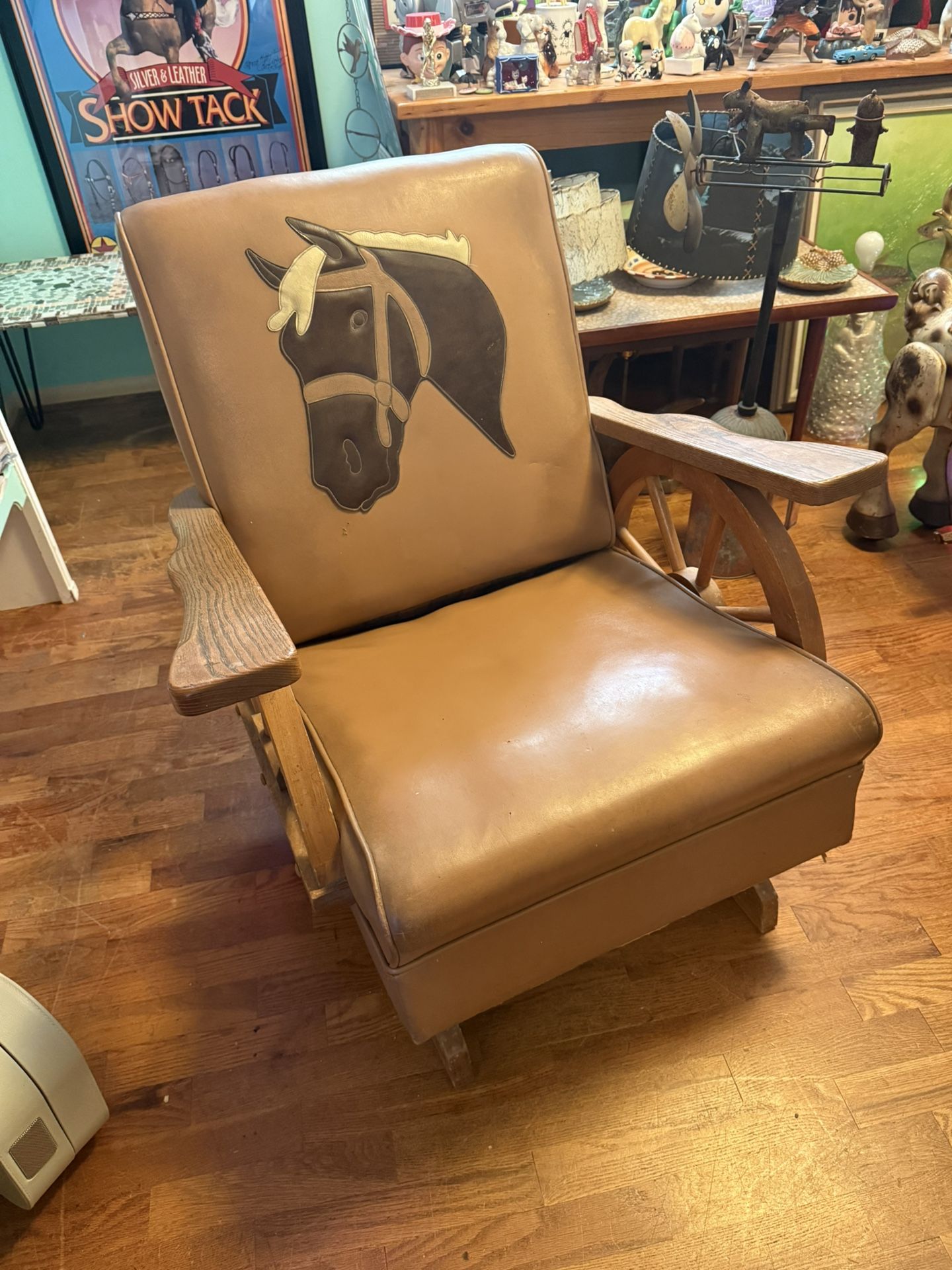 Mid-Century Vintage Horse Head Wagon Wheel Rocking Chair