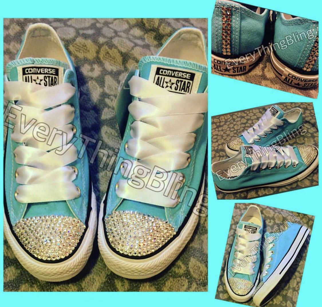 BLING BLING! Converse Tiffany Blue Custom Swarovski shoes women’s size 10