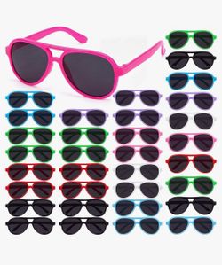 New 60 Packs Kids Sunglasses Bulk Sunglasses for Kids and Adults Neon Glasses with Dark Lenses 80's Style for Party Favor