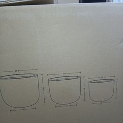 3 Pcs Brand New Patio Ceramic  Pots In Box Plant Not Included 