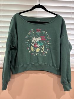 Hollister Co. Disney Festive Minnie & Mickey Mouse Mistletoe Sweatshirt