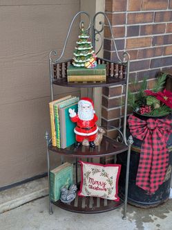 Vintage Scrolling Three Tiered Metal With Wood Shelves 