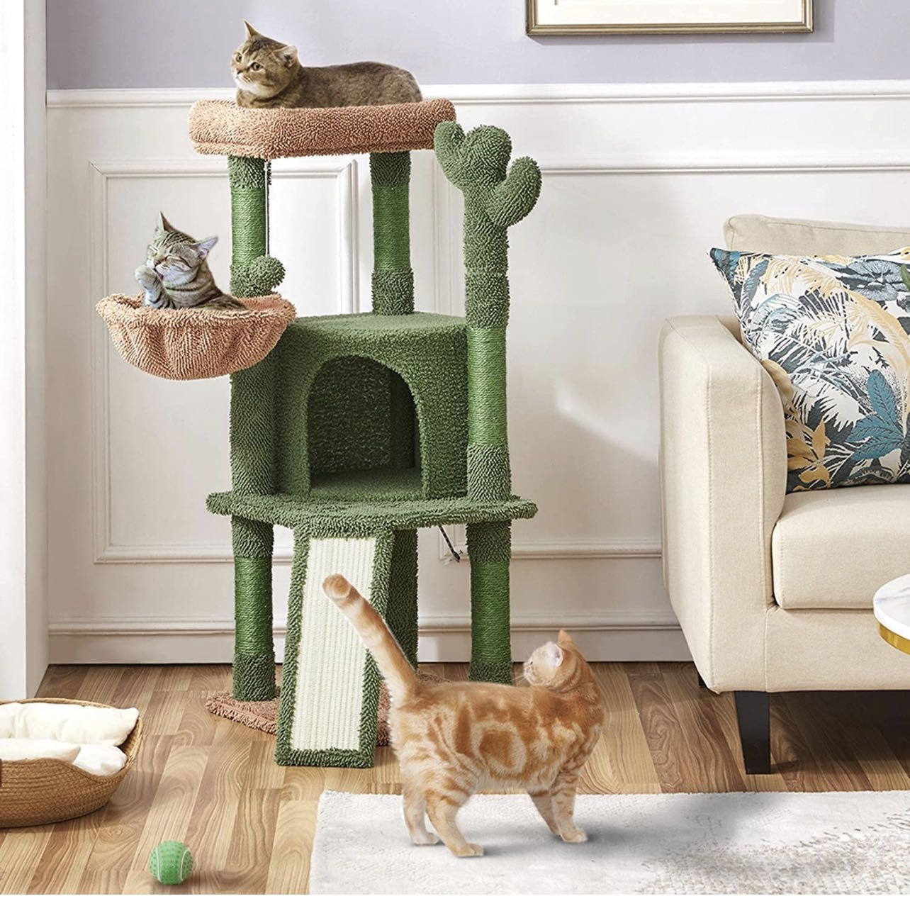 Cat Tree Cactus Cat Tower with Sisal Scratching Posts Condo Cats Play