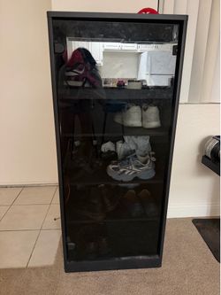 Modern Black Glass Door Shoe Cabinet / Storage Cabinet