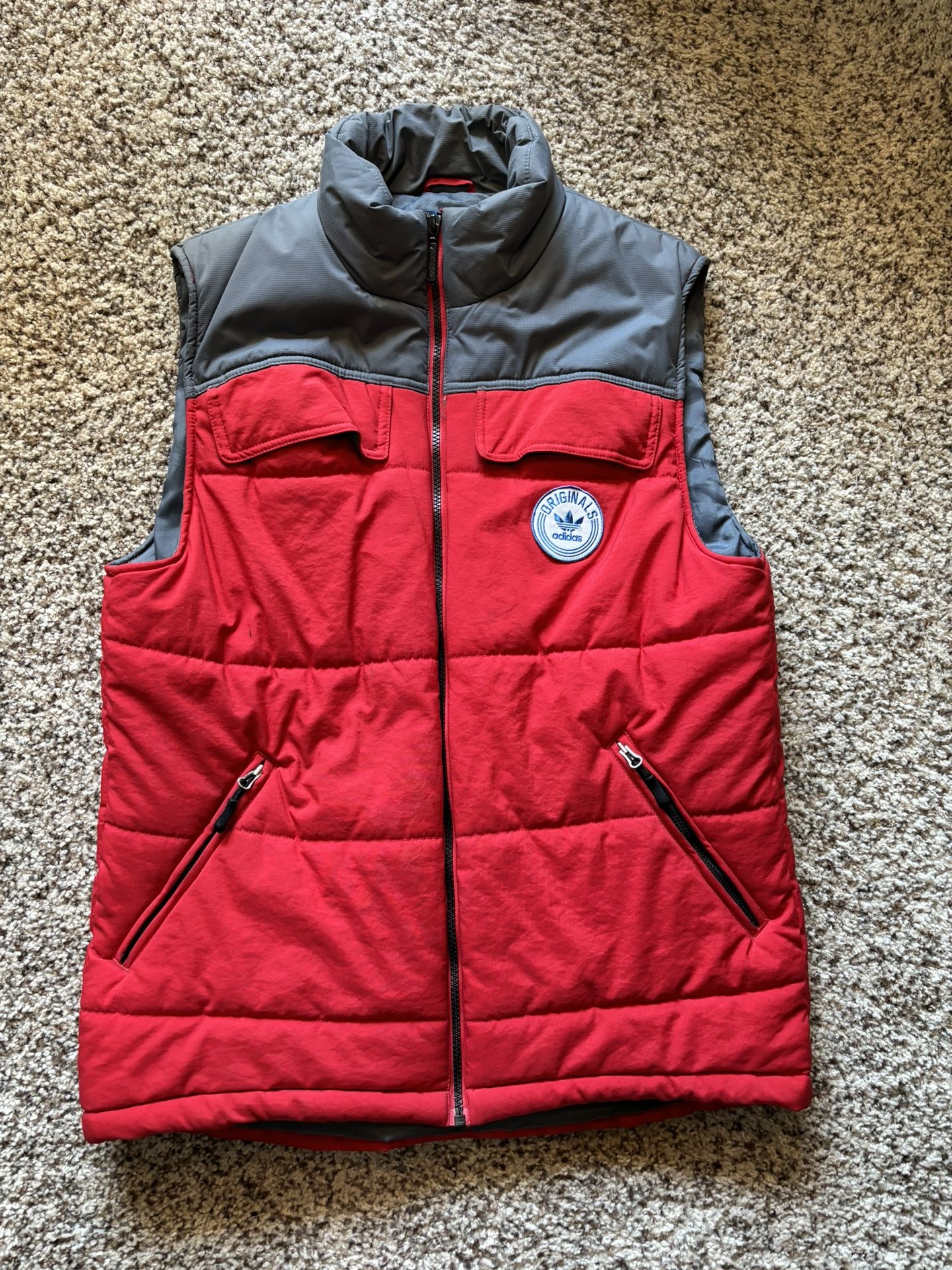 Adidas Puffer Vest - Red & Gray - M