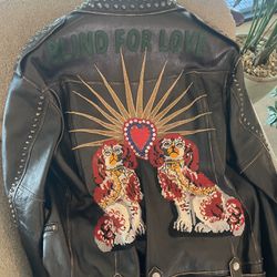 Mens New Gucci Black Leather Biker Jacket 48 Medium Coat