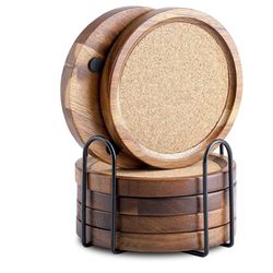 Bamboo Cork Coasters for Drinks Absorbent with Holder Set of 6, Bamboo Coasters for Drinks Coaster Sets Rustic Farmhouse for Coffee Table Dining Table