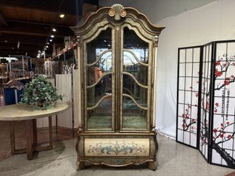 Tall Louis XV Style Glass Shelf Display Cabinet