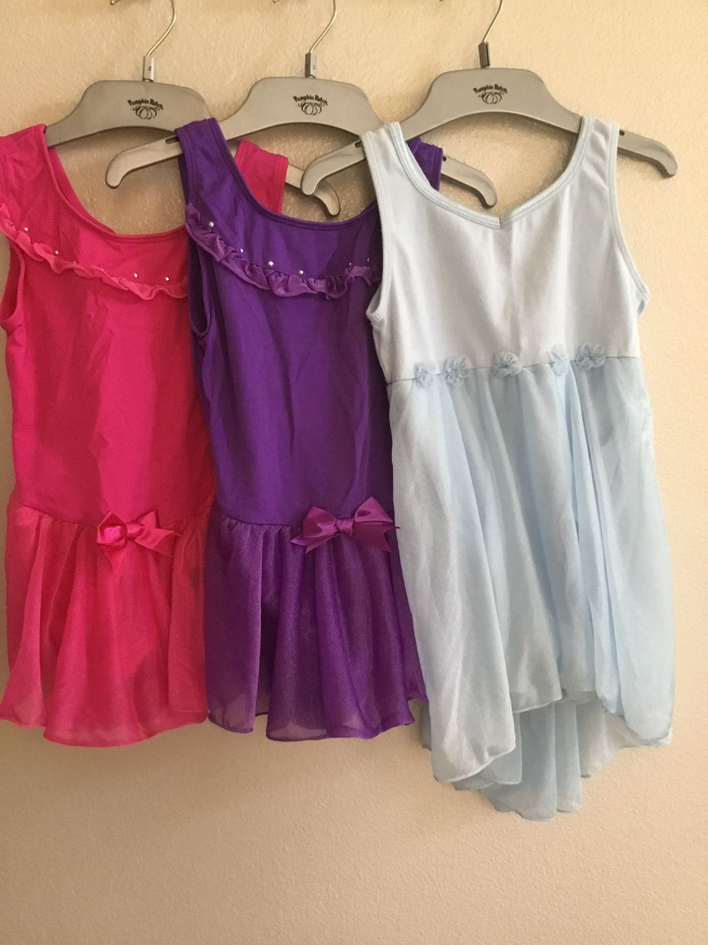3 pcs Girls Gymnastics Ballet Dress Kids Dancewear Costume Sz 6/6x (purple worn once, the 2 are new)