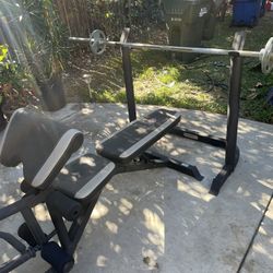 Weight Bench And Weights & Bar