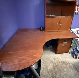 L-Shaped Wood ikea galant Desk with Hutch and Drawers