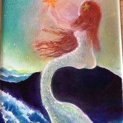 Mermaid Painting / ArtWork with Red Hair - Ocean