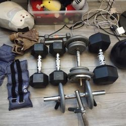 Handbells And 3 And 1/2 Lb Weights For Walking And Leg Wraps For Running Or Walking